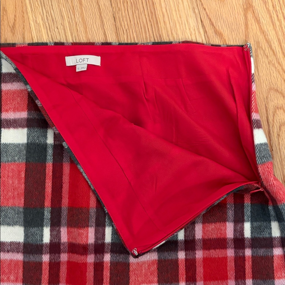 LOFT Red and Gray Plaid Skirt - Picture 3 of 7